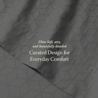 Threadmill Egyptian Cotton Sheets for King Size Bed | 100% Certified Egyptian Cotton King Bed Sheets Set | Snug Fit Elastic Deep Pocket King Sheets Soft, Breathable Damask Jacquard | Dark Grey