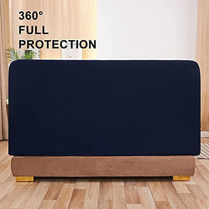 WOMACO Stretch Bed Headboard Slipcover 180 GSM Thick Fabric Solid Color Dustproof Bed Head Protector Cover for Bedroom Decor (Dark Blue, King)
