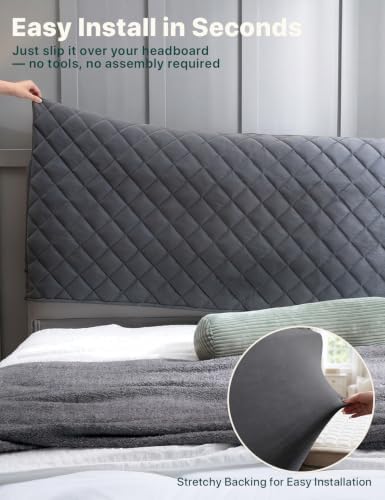Velvet Bed Headboard Cover Slipcover - Stretch Quilted & Thicken Dustproof Protector for Queen/King, Washable Decorative Headboard Cover for Bedroom (Darkgray, 67x27.5 inch)