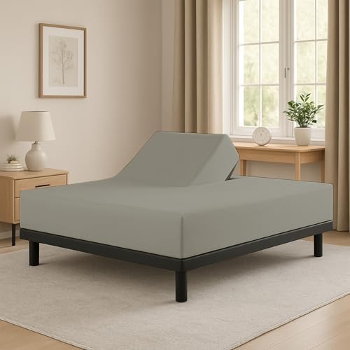 1 PC Top Split King Fitted Sheet for Adjustable beds, 34" Split, Light Grey