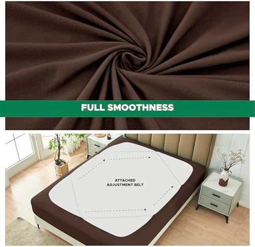 Box Spring Cover King Size-Brown Stretch Wrap Around 4 Sided Bed Skirt