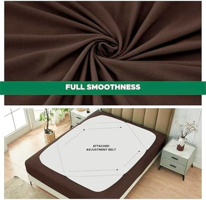 Box Spring Cover Queen Size-Brown Stretch Wrap Around 4 Sided Bed Skirt