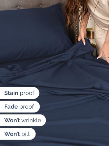 Extra Deep Twin Sheet Set - 3 Piece Breathable & Cooling Sheets - Navy Blue