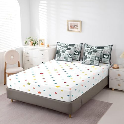 Erosebridal 7 Piece Kids Happy Camping Full Comforter Set,Rv Camper Bedding Set with Sheets for Travel Trailers,Green Buffalo Plaid Patchwork Bed Set,Rustic Cabin Bed in a Bag with Pillowcases