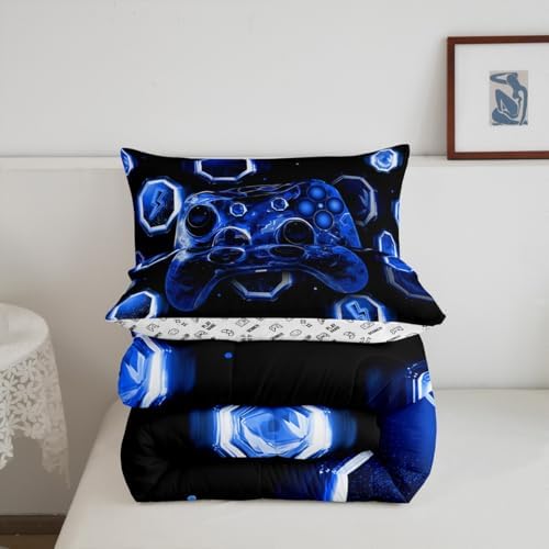 Feelyou Kids Blue Gamer Comforter Set Queen Size for Boys Girls