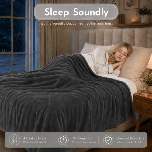 Electric Heated Blanket 90"x100" King Size, Iron Grey