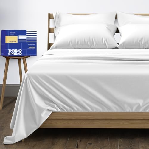 THREAD SPREAD Egyptian Cotton Sheets King Size - 1000 Series High Thread Count Cotton King Size Sheets Set (6 PC, White), 16" Snug Fit Deep Pocket, Sateen Weave Ultra-Soft Hotel Luxury Sheet Set