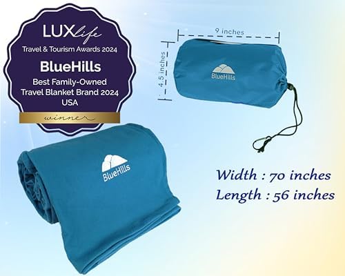 BlueHills Ultra Compact Travel Blanket Pillow 2 Pack Airplane Peacock Teal