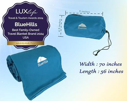 BlueHills Ultra Compact Travel Blanket Pillow 2 Pack Airplane Peacock Teal
