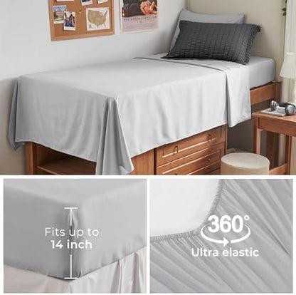 HYMOKEGE Dark Grey/Light Grey Twin XL Comforter Set Seersucker 5 Pieces, All Season Luxury Bed in a Bag for Bedroom, Bedding Set with Comforter, Sheets, Pillowcase & Sham