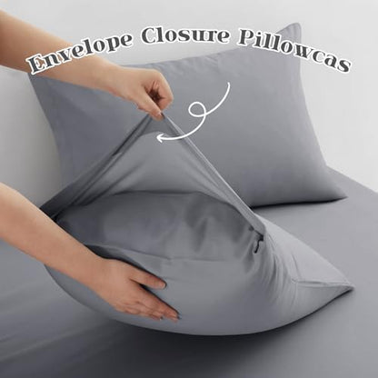 P Pothuiny 5-Piece Split King Sheets Set, Light Gray Soft Microfiber Fabric