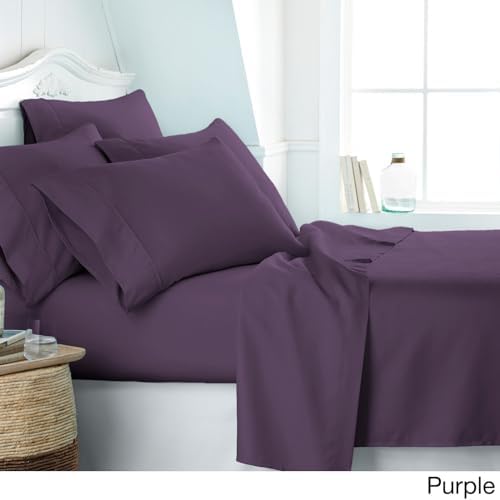 Top Split King Sheets Sets for Adjustable Bed, 4 Pcs Deep Pockets Double Brushed Microfiber Sheets, 34 Inch Split Top Fitted Sheet, 1 King Flat Sheet and 2 Pillowcases - Plum