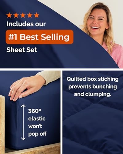 Twin XL Comforter Set - 5 Piece Bed in a Bag Twin XL Size Bed Set - Navy