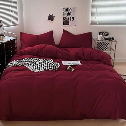 Wellboo Burgundy Red Comforter Set Twin Size Solid Dark Red Bedding Soft