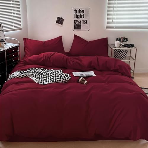 Wellboo Burgundy Red Comforter Set Queen Size Solid Dark Red Bedding Soft