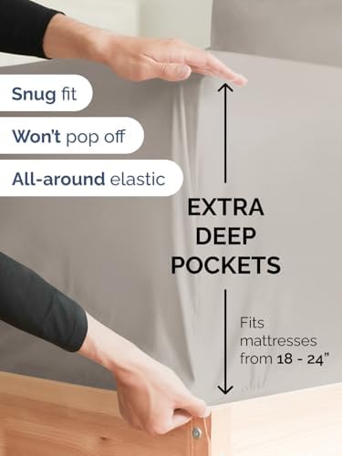 Extra Deep Cal King Sheet Set - 4 Piece Breathable & Cooling - Light Grey