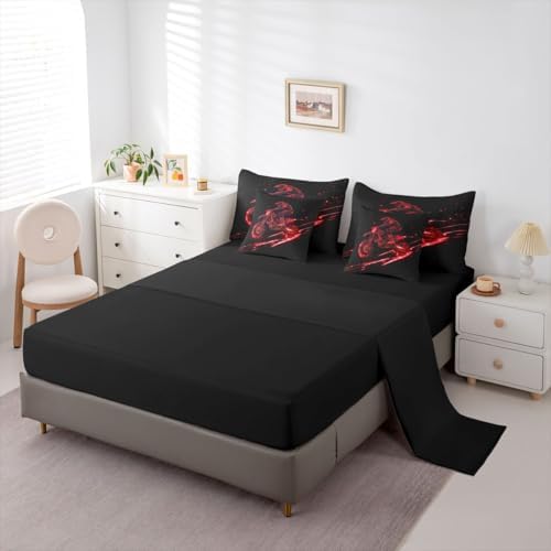 Feelyou Red Neon Dirt Bike Comforter Set Full 7 Pieces Motocross Bedding Set for Boys Girls Line Art Design Bed in a Bag Speed Racing Room Decor Extreme Sports Pattern Quilted Soft Lightweight