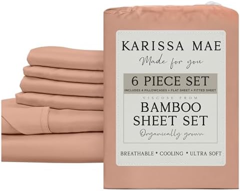 KARISSA MAE 6 Piece Luxury Bamboo Viscose Queen Sheet Set, 4 Pillowcases