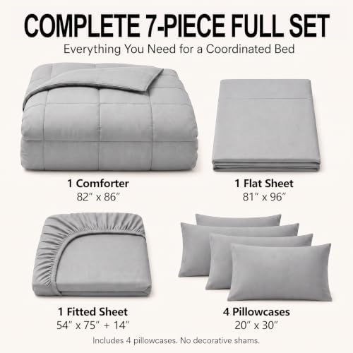 CozyLux Full Size Comforter Sets French Grey - 7 Pieces Bed in a Bag