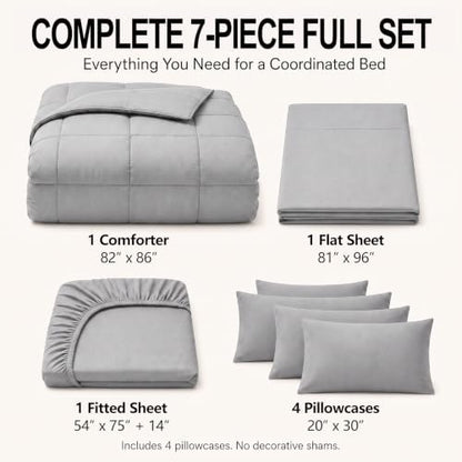 CozyLux Full Size Comforter Sets French Grey - 7 Pieces Bed in a Bag
