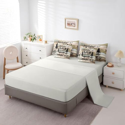 Erosebridal Camping 7 Pieces Bedding Set Queen Size,Wooden Plank Travel RV Bed in a Bag,Camping Lovers Bed Set Includes Comforter,Sheet Set,Pillowcases & Pillow Covers,Vintage Retro Bedroom Decor