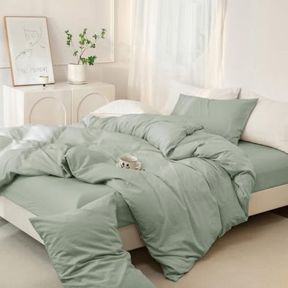 JIYUAN Super King Washed Cotton Duvet Cover Set, Relaxed Linen Feel