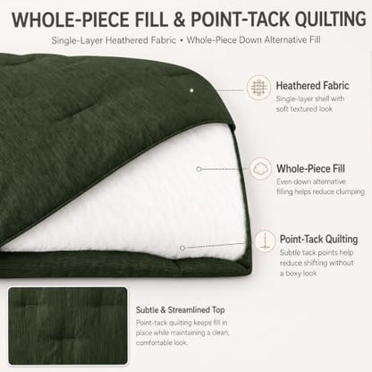 CozyLux Queen Comforter Set, Heathered Emerald Green, 3 Pieces Bedding Sets