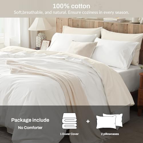 White Duvet Cover Queen Size 100% Cotton Queen Duvet Cover 3-Piece Set