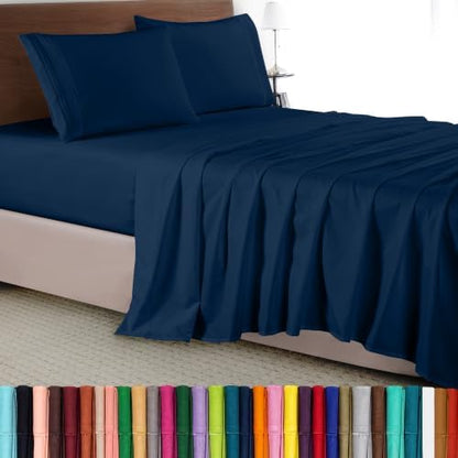 Elegant Comfort Luxury 4-Piece Bed Sheet Set - Luxury Bedding 1500 Premium Hotel Quality Microfiber, Wrinkle Resistant Cool & Breathable, Easy Elastic Fitted, Twin/Twin XL, Navy Blue