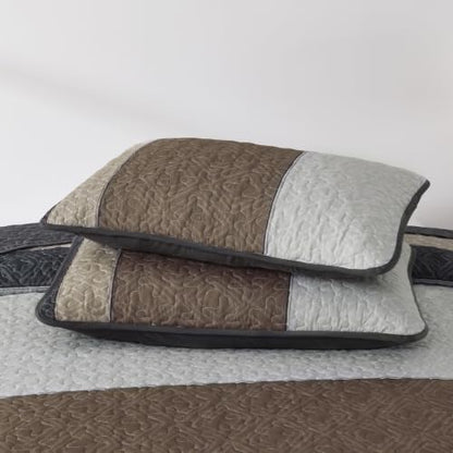 Cottolester Quilts Queen Size,Grey Brown Striped Bedspread Coverlet Set