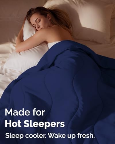 Cooling Comforter Full/Queen Size - Cooling Summer Blanket - 90x90 (Navy)