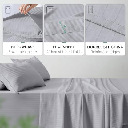 Cooling Sheets Set Full Size, Viscose Derived from Bamboo for Hot Sleepers, Double Stitching, Deep Pocket to 16 Inch, Silky Soft and Breathable Bedding, 4PC (Full, Jacquard Light Grey)