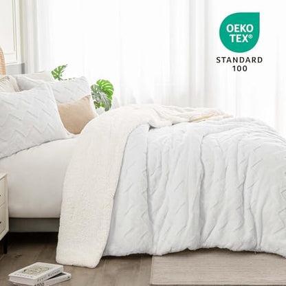 BEDELITE Fluffy Sherpa Queen Comforter Set,White