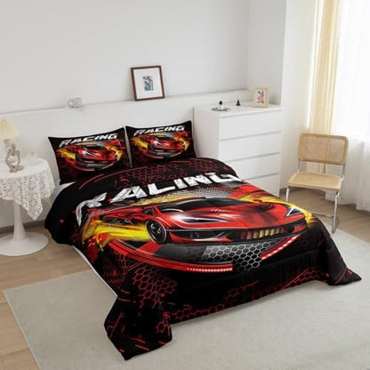 Feelyou Racing Car Comforter Set Twin Size Cool Car Bedding Set Ultra Soft