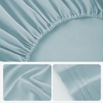 ROSE&RISY Light Blue King Sheet Set, 4 Pieces Soft Bedding King Sheet Set, Breathable and Cooling,Includes 1 Fitted, 1 Flat, 2 Pillowcases - Deep Pocket (Light Blue, King)