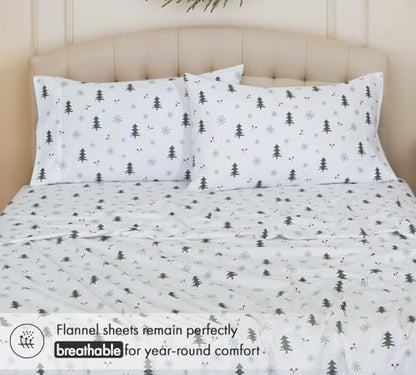 RUVANTI Flannel Sheets Set King Size,Berry & Pine