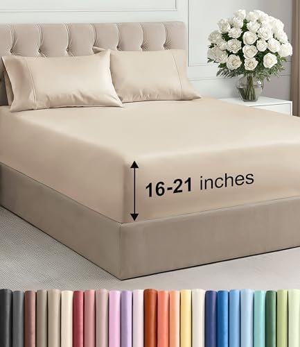 Extra Deep Pocket Queen Size Sheet Set - 4 Piece Soft Bed Sheets - Wheat