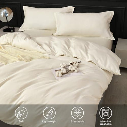 SAPHREAS 100% Washed Cotton Duvet Cover Queen Size Set, Linen Like Comforter Cover with Zipper Closure & Corner Ties (No Comforter), 90x90 White