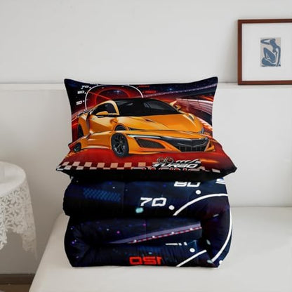 Feelyou Ombre Racing Car Bedding Set King Size Kids Speed Sports Car Bedding Set for Boys Girls Teens Extreme Sports Duvet Quilt Breathable Soft Lightweight Microfiber Room Decor