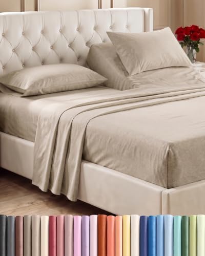 Flex Top Split Head King 4 Piece Sheet Set - Ultra-Soft - Heathered Beige