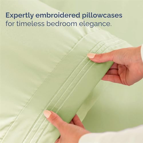 Split King Size 5 Piece Sheet Set - Breathable & Cooling - Light Sage Green
