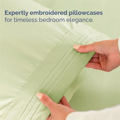 Split King Size 5 Piece Sheet Set - Breathable & Cooling - Light Sage Green