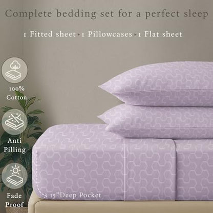 Threadmill 500TC Cotton Twin XL Sheet Set, Sateen, Jacquard, Lilac, 3-Piece