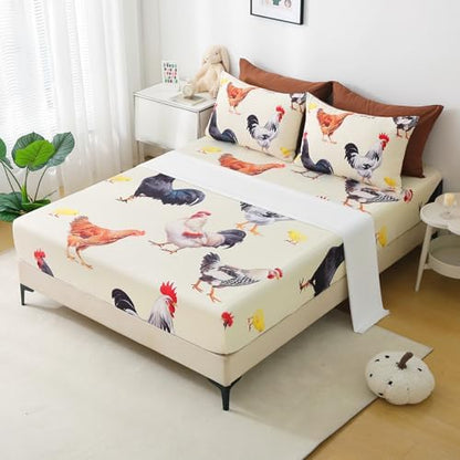 Wajade Chicken Comforter Set 7 Pcs Animal Theme Bedding Set Full Size for Kids Adults Chicken Quilt Farm Theme Printed Pattern for Thanksgiving Birthday