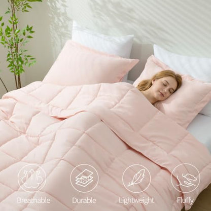 HIG 3pc Peach Queen Size Bedding Comforter Set Duvet Insert Blanket