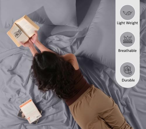 RUVANTI 100% Cotton California King Sheet Set, Percale Sheets, Cool Gray