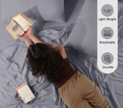 RUVANTI 100% Cotton California King Sheet Set, Percale Sheets, Cool Gray