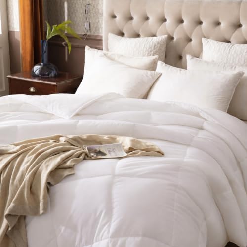 Dorrin Nessin Bamboo Down Alternative Comforter Duvet Inserts Queen All Season, Ultra Soft Double Brushed Microfiber Shell, Classic Box Stitched with 8 Corner Tabs 90x90 AS