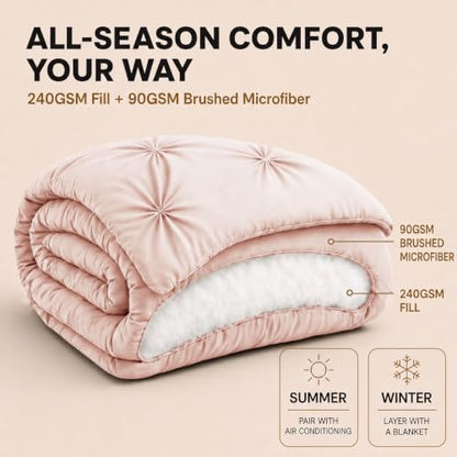 HIMEET Queen Comforter Set Peach Pink - 7 Pieces Pintuck Bed in a Bag