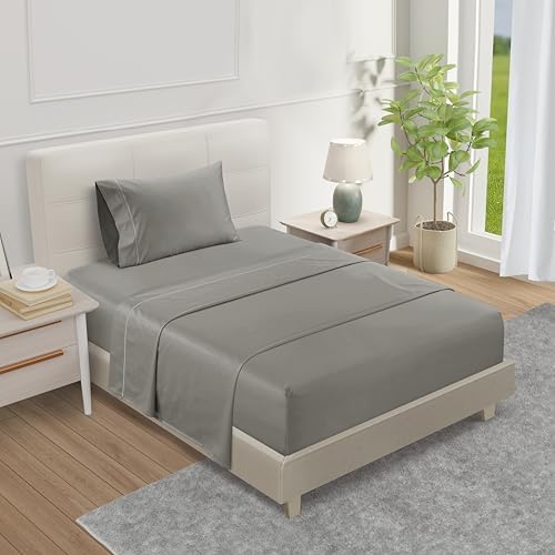 800TC Silky Soft Cotton Twin Size Sheets, 3-Piece Twin Sheets Cotton,Silver